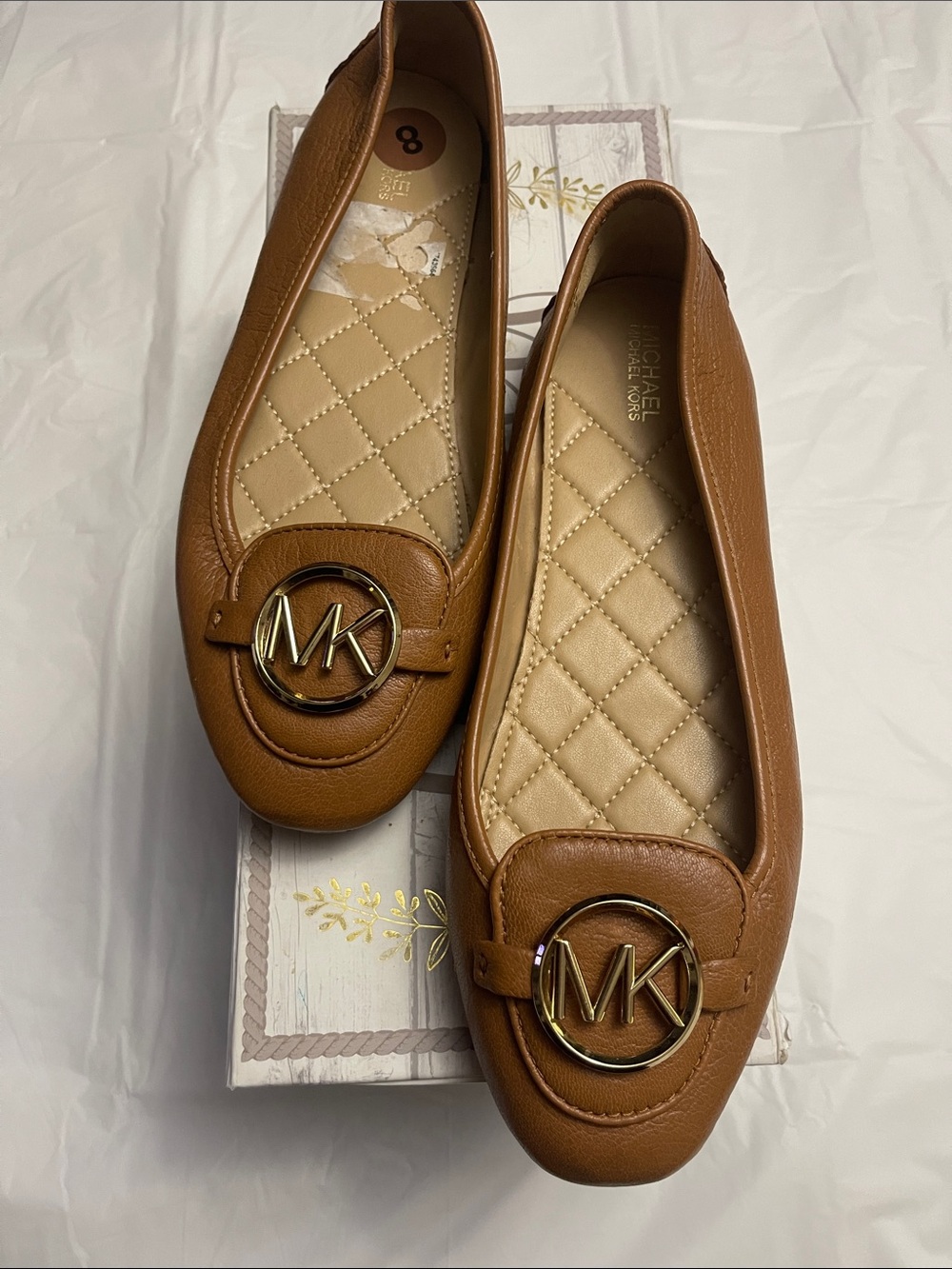 MICHAEL Michael Kors Cognac Leather MK Logo Ballet Flats size 8